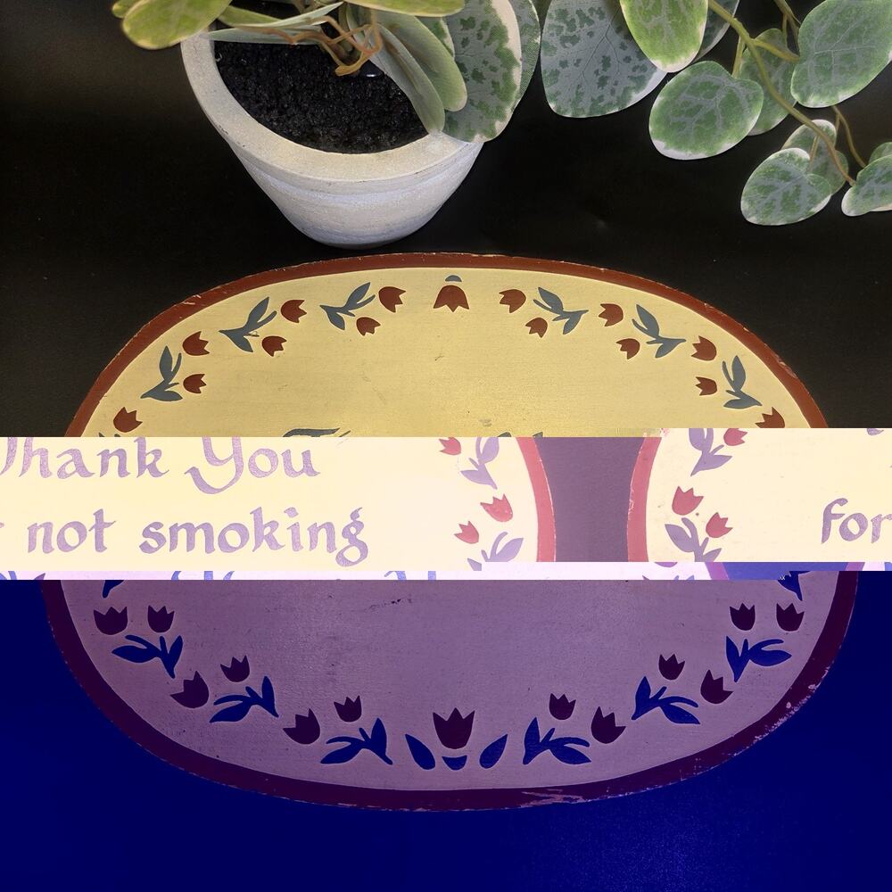 Vintage No Smoking Sign Plaque Wooden Hand Painted Wall Hanging Rustic Decor